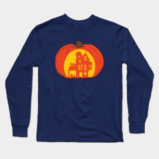 Haunted House Pumpkin Graphic Long Sleeve T-Shirt